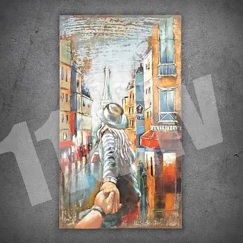 3D metal wall art &amp;quot;Follow me to Paris&amp;quot;, recycled steel décor, width 70 cm, height 120 cm