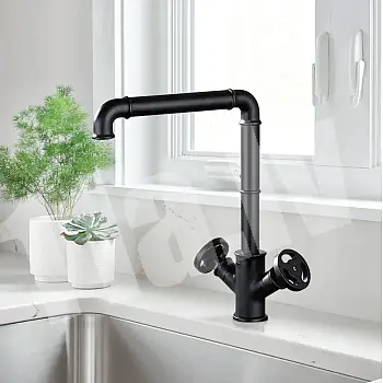 Single-jet faucet made from brass, black colour, height 30 cm, spout length 21 cm