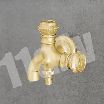 Wall-mounted faucet made of brass, double, brass color, height 12 cm, spout length 12 cm
