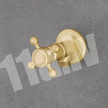 Wall-mounted faucet made of brass with angle hose tap, brass color, height 6,5 cm, spout length 8 cm