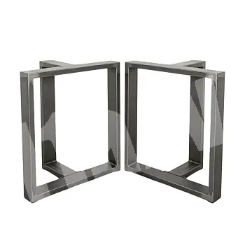 3D industriāla tērauda galda kājas, taisnstūra profils, augstums 45 cm, platums 40 cm, dziļums 17 cm, melnas ar tērauda izskatu, 2 gab. komplektā