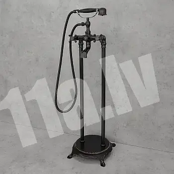 Brīvstāvošs misiņa grīdas vannas jaucējkrāns, krāsa - melna, satīna, augstums 101 cm