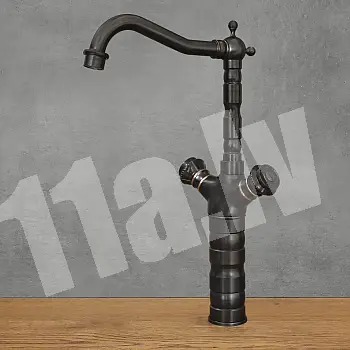 Püsti seisev retrostiilis valamusegisti messingist, musta värvi, satiin, kõrgus 37 cm, tila pikkus 16,5 cm
