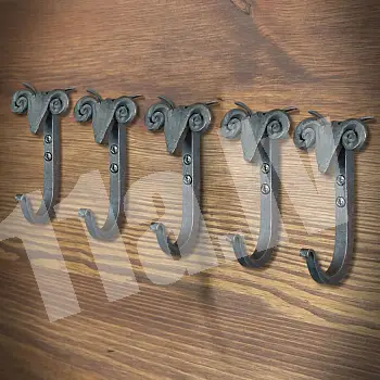 Clothes hanger set 5 pcs., forged metal, Sheep head, height 10 cm