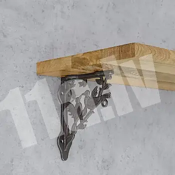 Čuguna plaukta balsts, kronšteins ar augstumu 22 cm un dziļumu 18 cm, dekoratīvais turētājs &amp;quot;Divi putniņi&amp;quot; - komplekts (2 gab.)