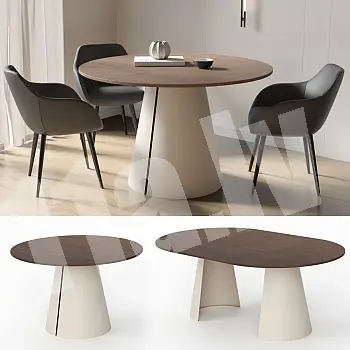 Modern Round to Oval Extendable Dining Table – Space-Saving Transformer Design with Conical Steel Base &amp;amp; Laminated Top (Seats 2–8), different colors