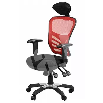 Grozāms biroja krēsls ar elpojošu atzveltni sarkanā krāsā ar galvas atbalstu