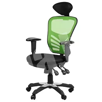 Swivel office chair with breathable backrest in green color with head support