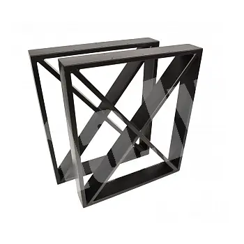 Sturdy metal X-shaped table leg with frame around, made of steel, height 72 cm, width 60 cm, colors black or white, set of 2 pcs.