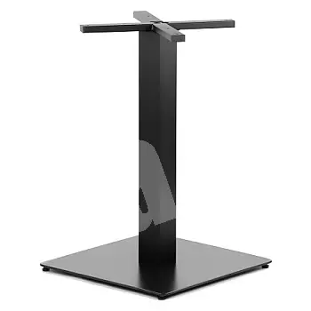 Sunkus centrinis stalo pagrindas pagamintas iš plieno, aukštis 73 cm, stačiakampė kolona, pagrindo matmenys 55x55 cm, svoris 19 kg, juodos spalvos