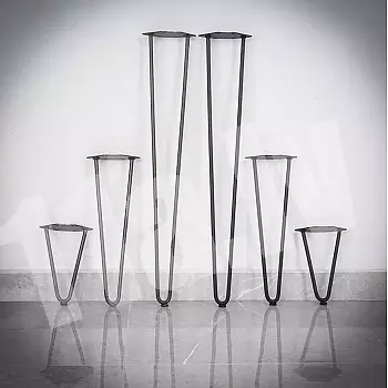 Dekoratīvās metāla galda kājas Hairpin ar pēdu (20, 40, 73 cm) - komplektā 4 kājas