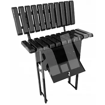 Concretable metallic bench for cemetery use with PVC boards, backrest and lockable box