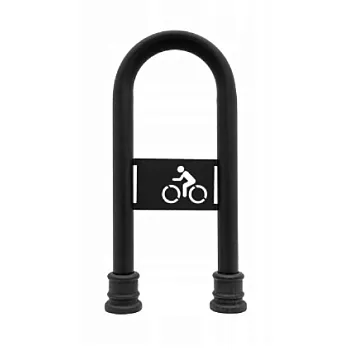 Galvanized and black painted bicycle stand, retro style 80x36 cm with cast iron decorative elements and bike logo, in-ground concrete installation