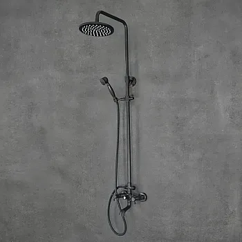 Retro stiilis dušisüsteem vihmadušiga messingist, must värv, kõrgus 129,5 cm
