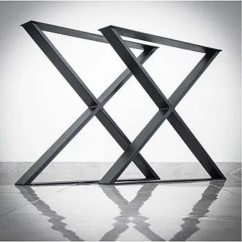 Sturdy metal table leg X-shaped made of steel, height 71 cm, width 80 cm, 2 pieces in set