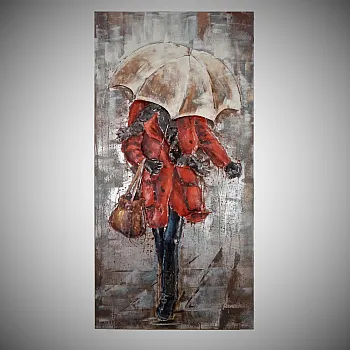 3D metallist kunstiteos &amp;amp;quot;Naine vihmas vihmavarjuga&amp;amp;quot;, kõrgus 120 cm, laius 60 cm, kaal 8 kg