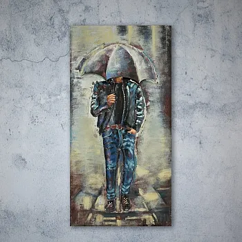 Large 3D metal art &amp;quot;Man in the rain with umbrella&amp;quot;, height 120 cm, width 60 cm, weight 8 kg