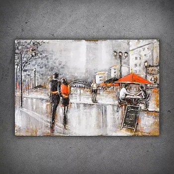 3D metalo meno kūrinys, paveikslas „Romantiška gatvė“, matmenys 80x120 cm