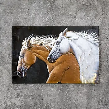 3D-metallikunstiteos &amp;amp;quot;Jooksvad hobused&amp;amp;quot;, kõrgus 80 cm, laius 120 cm, kaal 8,9 kg
