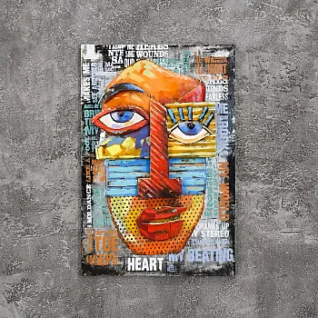 3D metal artwork &amp;quot;Face&amp;quot; in cubism style, height 90 cm, width 60 cm