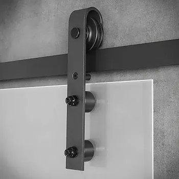 Sliding single-leaf glass door system for glass doors, up to 130 kg, length 2 meters, black, wall-mounted