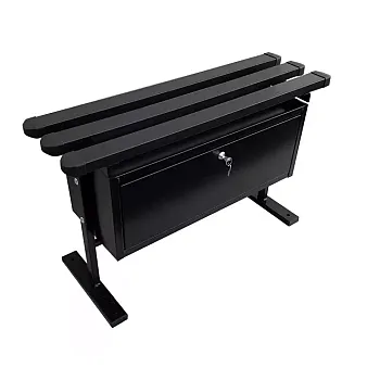 Eraldiseisev metallist kalmistupink PVC-laudade ja suure lukustatava hoiukastiga, musta värvi