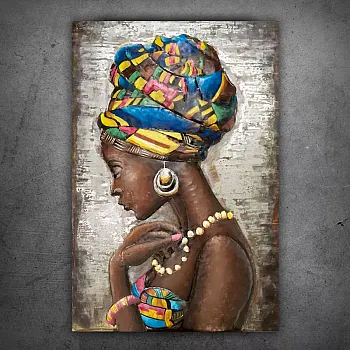3D metal wall artwork &amp;quot;Beauty of African woman&amp;quot;, dimensions 120x70cm, weight 10 kg