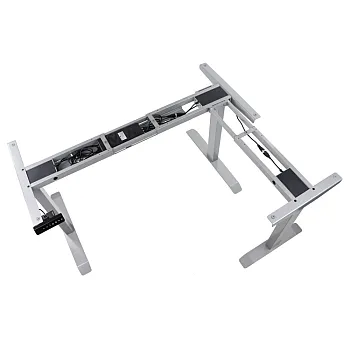 Metalinis stalo rėmas biurams su elektriniu aukščio reguliavimu, reguliuojamas aukštis 71-119 cm, aliuminio spalvos, trys varikliai, ilgis 123,5-175,5 / 88,5-135 cm