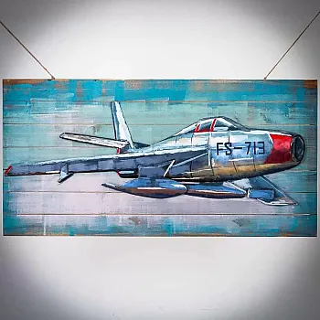 3D metal wall art, wall decor - Blue airplane, dimensions 120x60 cm