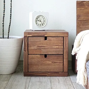 Massive wood nightstand made of pine, with two drawers, cubic shape, height 40, width 40, depth 40 cm, set of 2 pcs