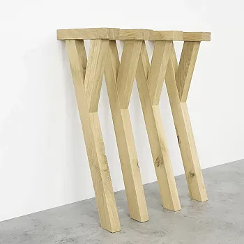 Raw oak solid wood table legs, Y-shape, height 74 cm, set of 4 pcs