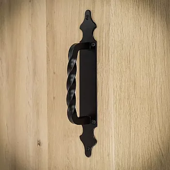 Stumdomų durų metalinė rankena iš plieno, lygus paviršius, juodos spalvos, rinkinyje 4 vnt., aukštis 28 cm