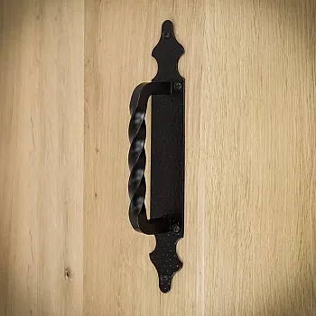 Stumdomų durų metalinė rankena iš plieno, lakuota, juodos spalvos, rinkinyje 4 vnt., ilgis 28 cm