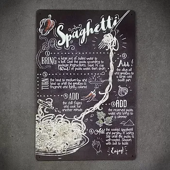Dekoratīvā sienas plāksne, SPAGHETTI RECIPE, 30x20 cm