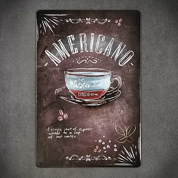 Dekoratiivne metallist seinaplaat, AMERICANO COFFEE, 30x20 cm