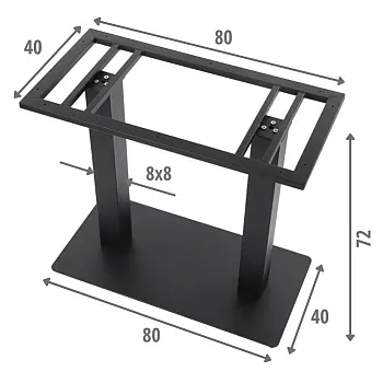 Metāla dubultkāju galda pamatne no tērauda, augstums 72 cm, apakšējā plāksne 80x40 cm, galda virsmas izmēram līdz 110x60 cm, krāsa melna