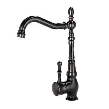 Vintažinio stiliaus virtuvės maišytuvas iš žalvario su elegantišku lenktu snapeliu, juodos spalvos, aukštis 31 cm, snapelio ilgis 18 cm
