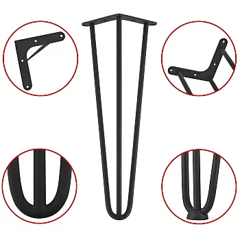 Hairpin kājas kafijas galdiņam no trim 10 mm diametra tērauda stieņiem, augstums 43 cm - 4 kāju komplekts, krāsas: melna, balta, pelēka, zelta