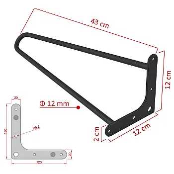 Elegantiškos smeigtuko tipo kavos staliuko kojos iš dviejų 12 mm skersmens plieninių strypų, 43 cm aukščio, 4 kojų komplektas, galimos spalvos: juoda, balta, pilka, auksinė