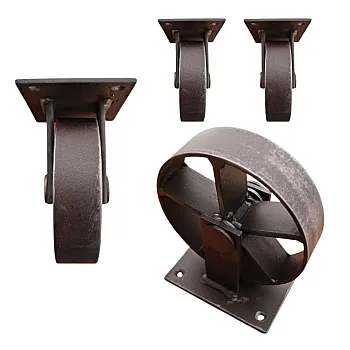 Steel decorative furniture casters with diameter 11.5 cm, total height 13 cm, set of 4 wheels