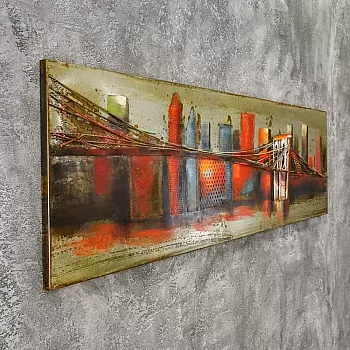 3D metallist seinakunst, seinadekoor Brooklyn Bridge, mõõdud 180x56 cm