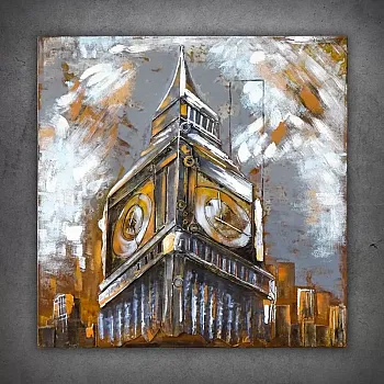 3D metallikunst, pilt, seinadekoor &amp;amp;quot;Big Ben of London&amp;amp;quot;, oranžides toonides, suurus 100x100cm