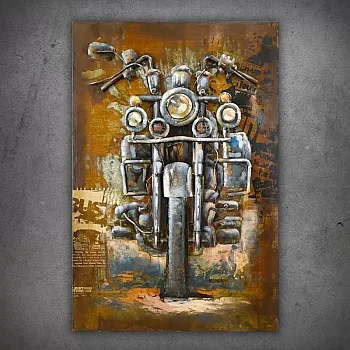 3D metal art, picture, wall decor - chopper Motorcycle, front view, brown color, izmēri 80x120cm