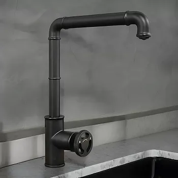 A stylish standing brass faucet with one knob for regulating the flow and temperature of the water, height of 33 cm