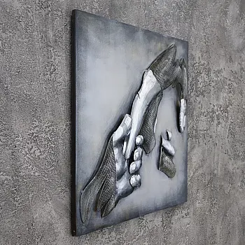 3D metalo kūrinys, sienų apdaila &amp;amp;quot;Dvi rankos&amp;amp;quot;, matmenys 60x60cm