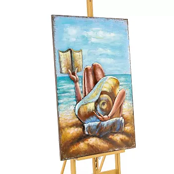 3D metal painting, girl on the beach with book, 120x80 cm