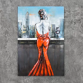3D metallist seinapilt, seinadekoor, naine ja klaas šampanjat, 80x120 cm