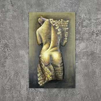 Metallist 3D seinakunst, abstraktne kunst, alasti naine seljalt, mõõtmed 60x100 cm