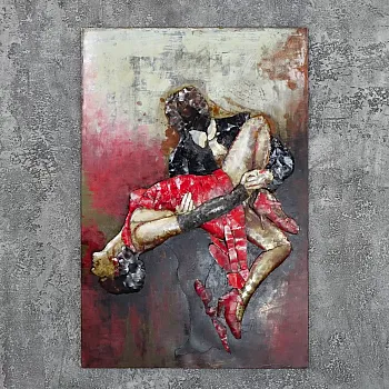 Passionate dance – 3D metal wall art – textured red dress image, dimensions 120x80 cm
