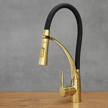 360 degree rotating kitchen tap made of stainless steel, height 43 cm, spout length 17 cm, color black and antique gold